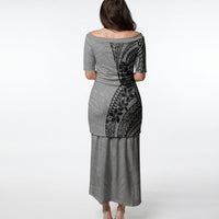 Black Gray Polynesia Tropical Flowers Puletasi LT14 - Polynesian Pride