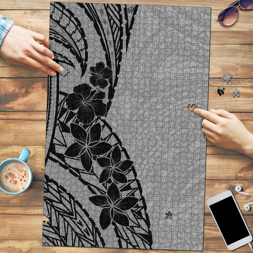 Black Gray Polynesia Tropical Flowers Puzzle