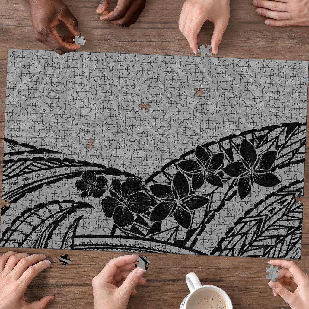 Black Gray Polynesia Tropical Flowers Puzzle