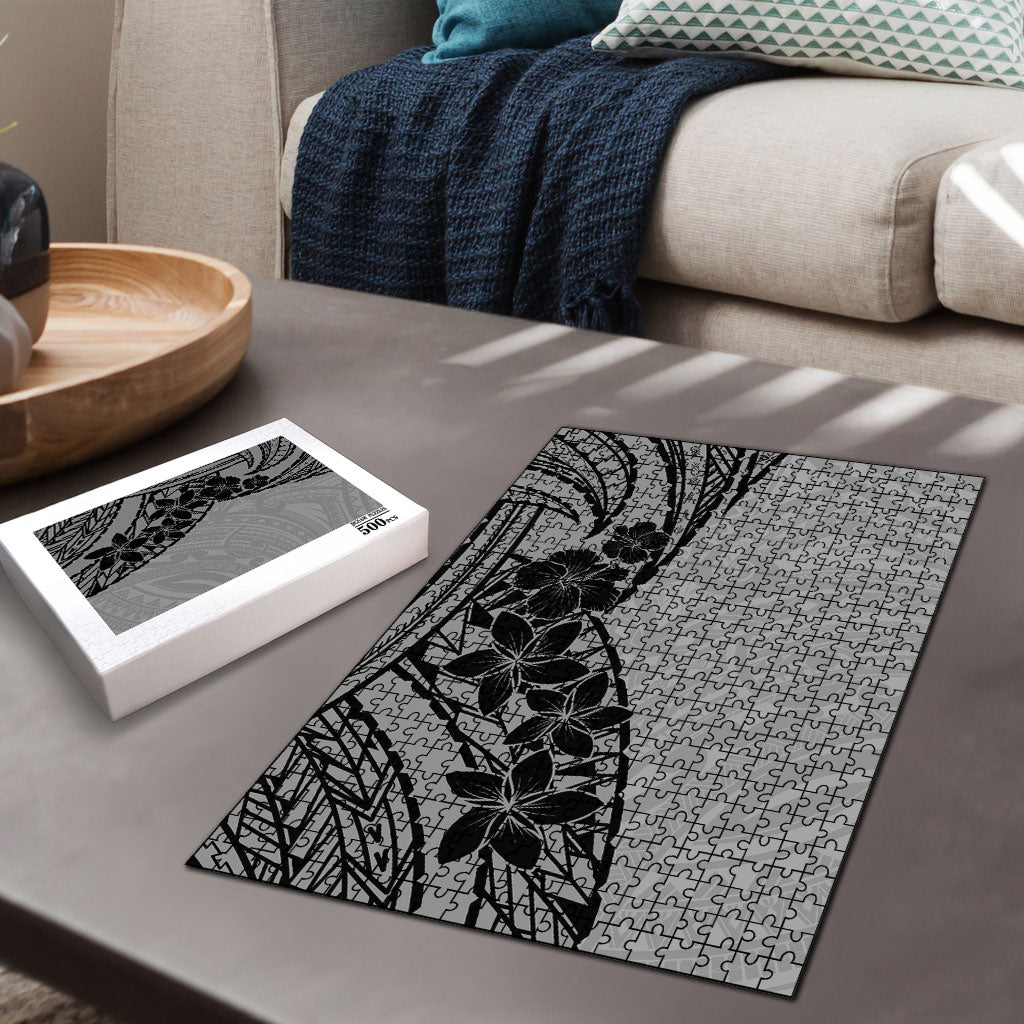 Black Gray Polynesia Tropical Flowers Puzzle