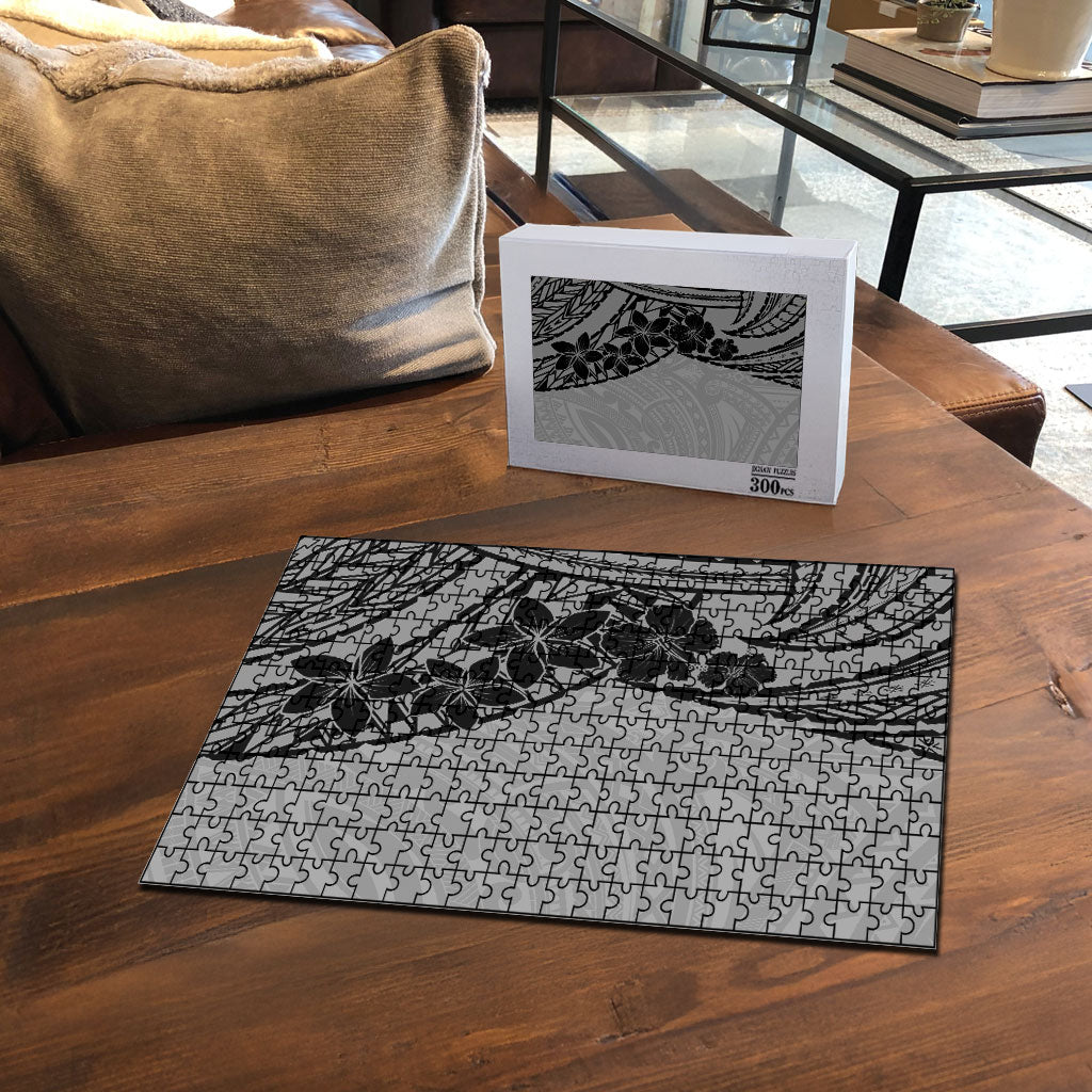 Black Gray Polynesia Tropical Flowers Puzzle