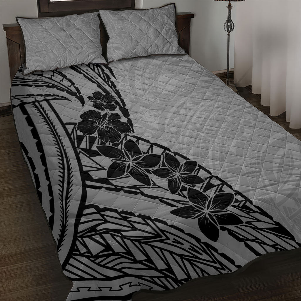 Black Gray Polynesia Tropical Flowers Quilt Bed Set LT14 Gray - Polynesian Pride