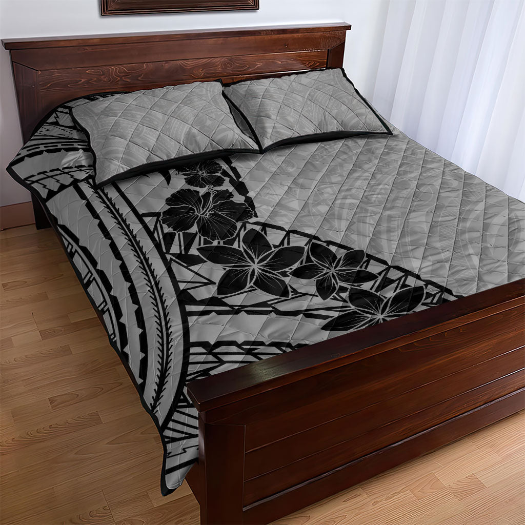 Black Gray Polynesia Tropical Flowers Quilt Bed Set LT14 - Polynesian Pride