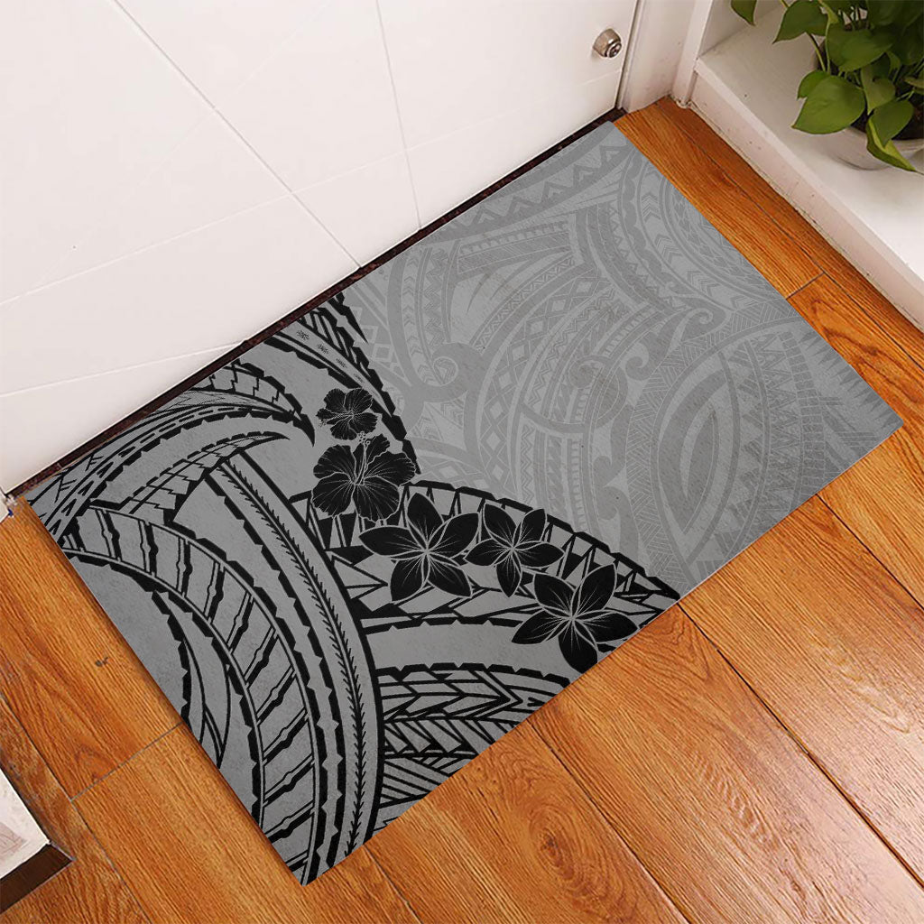 Black Gray Polynesia Tropical Flowers Rubber Doormat LT14 - Polynesian Pride