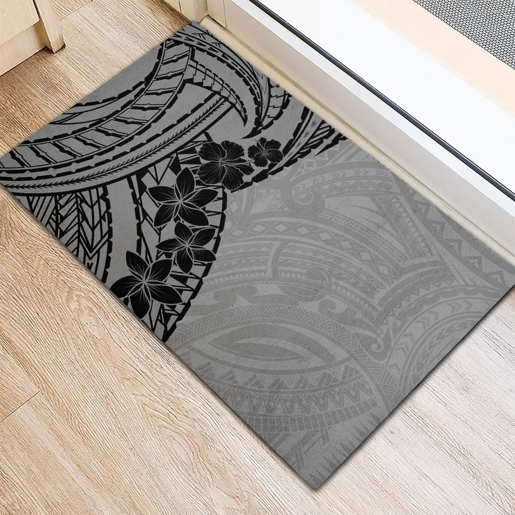 Black Gray Polynesia Tropical Flowers Rubber Doormat LT14 - Polynesian Pride