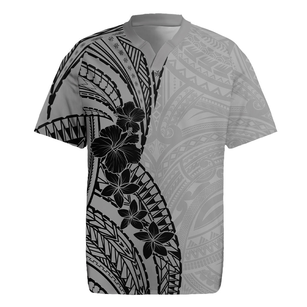 Black Gray Polynesia Tropical Flowers Rugby Jersey LT14 Gray - Polynesian Pride