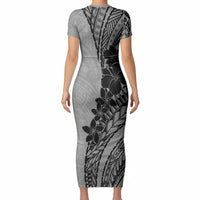 Black Gray Polynesia Tropical Flowers Short Sleeve Bodycon Dress LT14 - Polynesian Pride