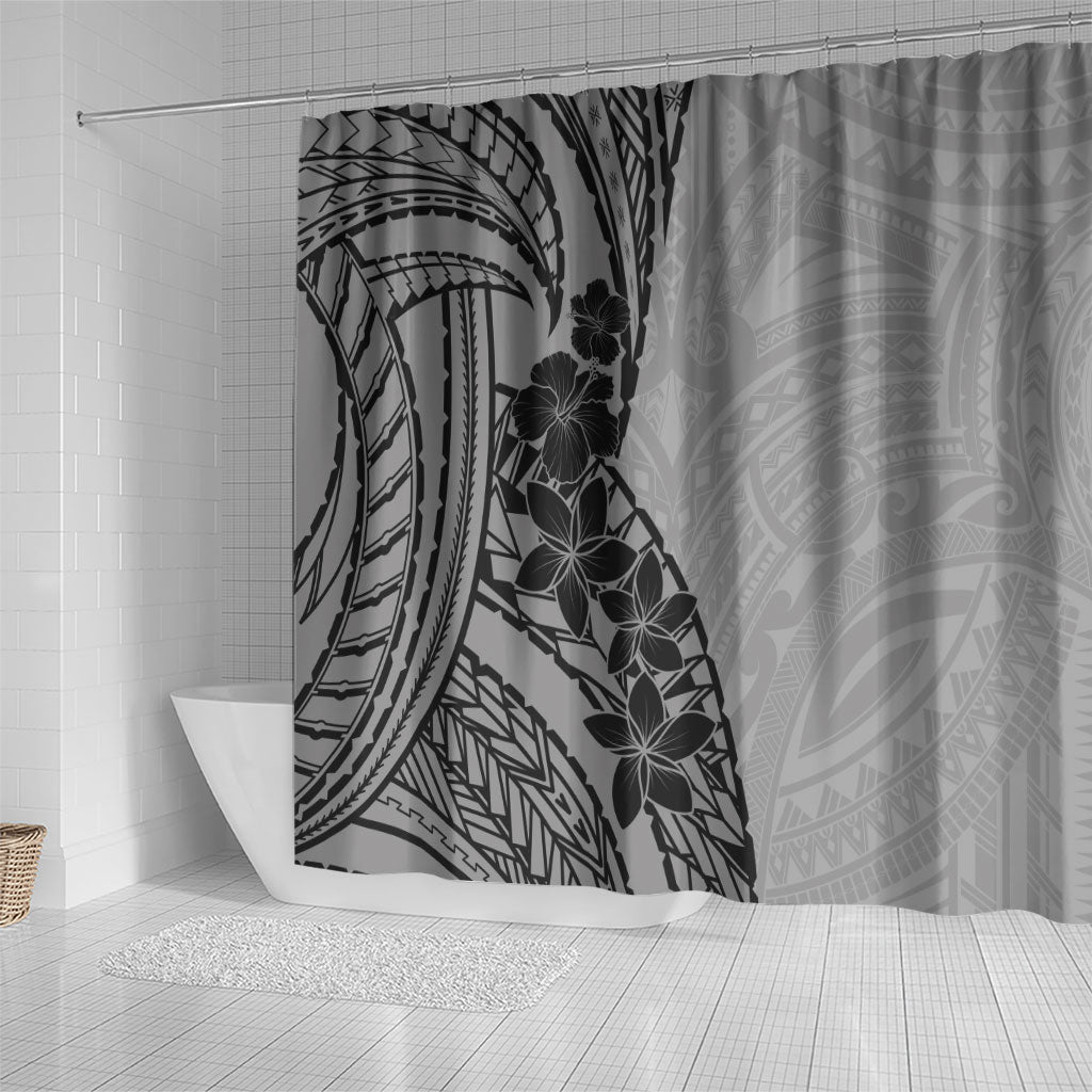 Black Gray Polynesia Tropical Flowers Shower Curtain
