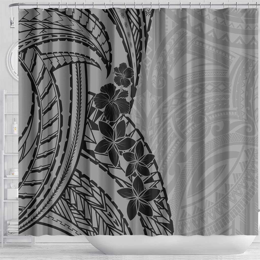 Black Gray Polynesia Tropical Flowers Shower Curtain