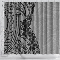Black Gray Polynesia Tropical Flowers Shower Curtain