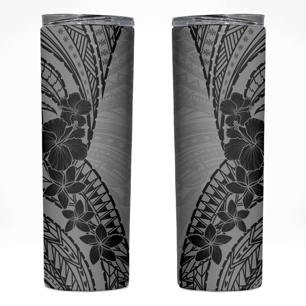Black Gray Polynesia Tropical Flowers Skinny Tumbler