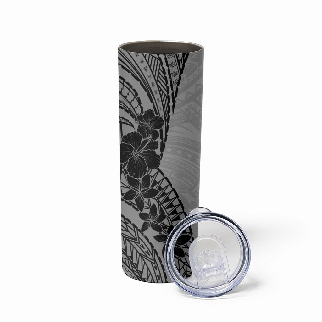 Black Gray Polynesia Tropical Flowers Skinny Tumbler