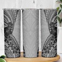 Black Gray Polynesia Tropical Flowers Skinny Tumbler