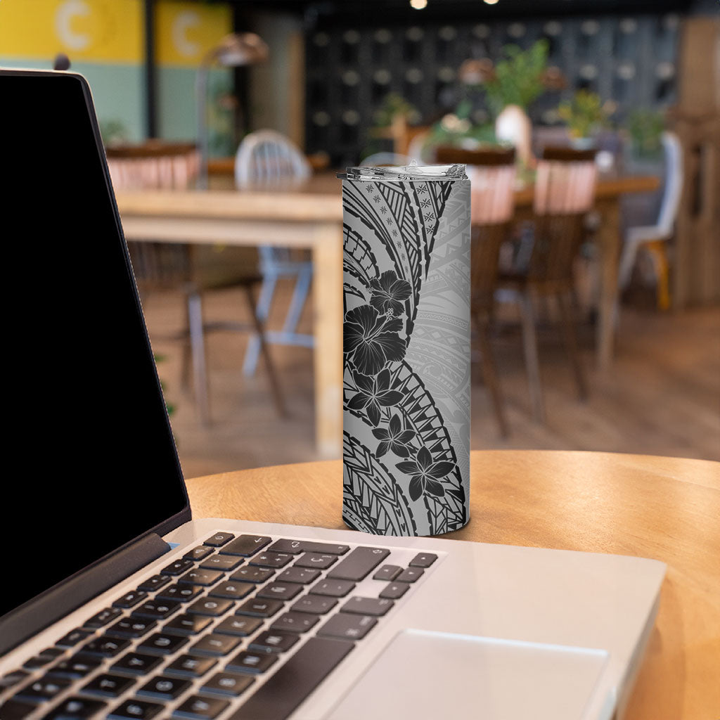 Black Gray Polynesia Tropical Flowers Skinny Tumbler