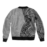 Black Gray Polynesia Tropical Flowers Sleeve Zip Bomber Jacket LT14 - Polynesian Pride