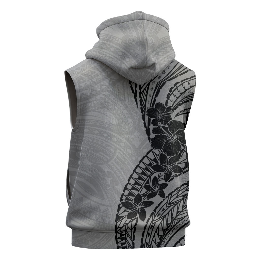 Black Gray Polynesia Tropical Flowers Sleeveless Hoodie LT14 - Polynesian Pride
