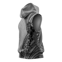 Black Gray Polynesia Tropical Flowers Sleeveless Hoodie LT14 - Polynesian Pride