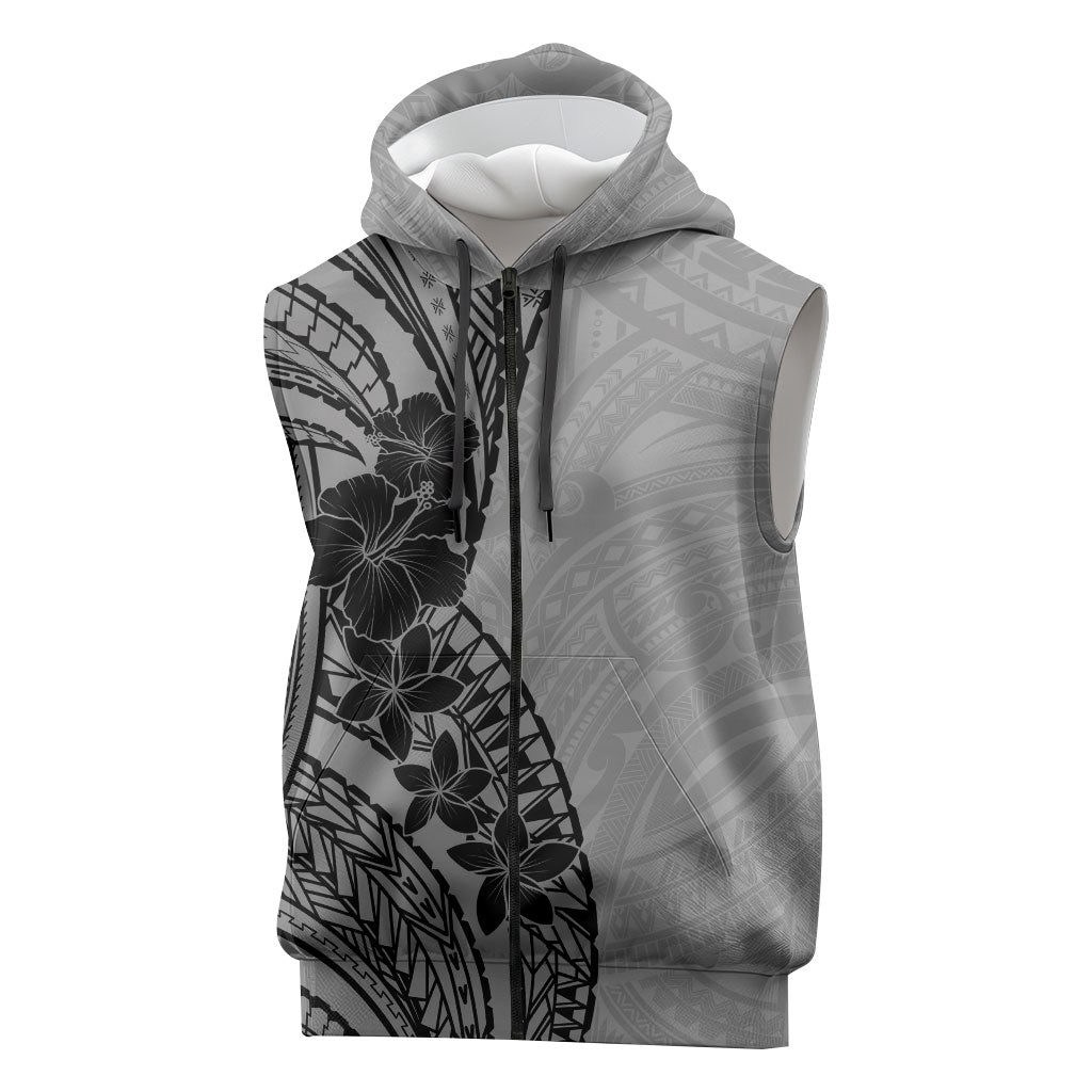 Black Gray Polynesia Tropical Flowers Sleeveless Zip Hoodie LT14 Gray - Polynesian Pride