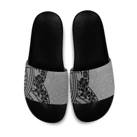 Black Gray Polynesia Tropical Flowers Slide Sandals LT14 Gray - Polynesian Pride