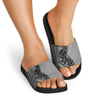 Black Gray Polynesia Tropical Flowers Slide Sandals LT14 - Polynesian Pride