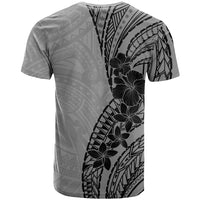 Black Gray Polynesia Tropical Flowers T Shirt