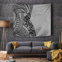Black Gray Polynesia Tropical Flowers Tapestry