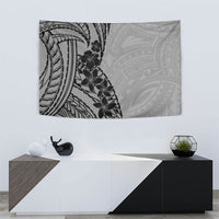 Black Gray Polynesia Tropical Flowers Tapestry