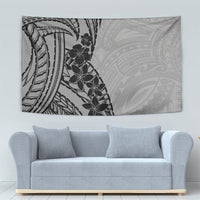 Black Gray Polynesia Tropical Flowers Tapestry