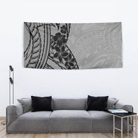 Black Gray Polynesia Tropical Flowers Tapestry