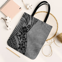 Black Gray Polynesia Tropical Flowers Tote Bag
