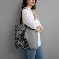 Black Gray Polynesia Tropical Flowers Tote Bag