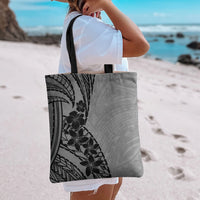 Black Gray Polynesia Tropical Flowers Tote Bag