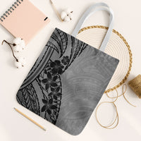 Black Gray Polynesia Tropical Flowers Tote Bag