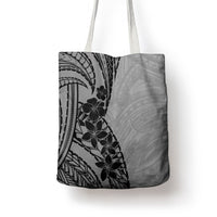Black Gray Polynesia Tropical Flowers Tote Bag