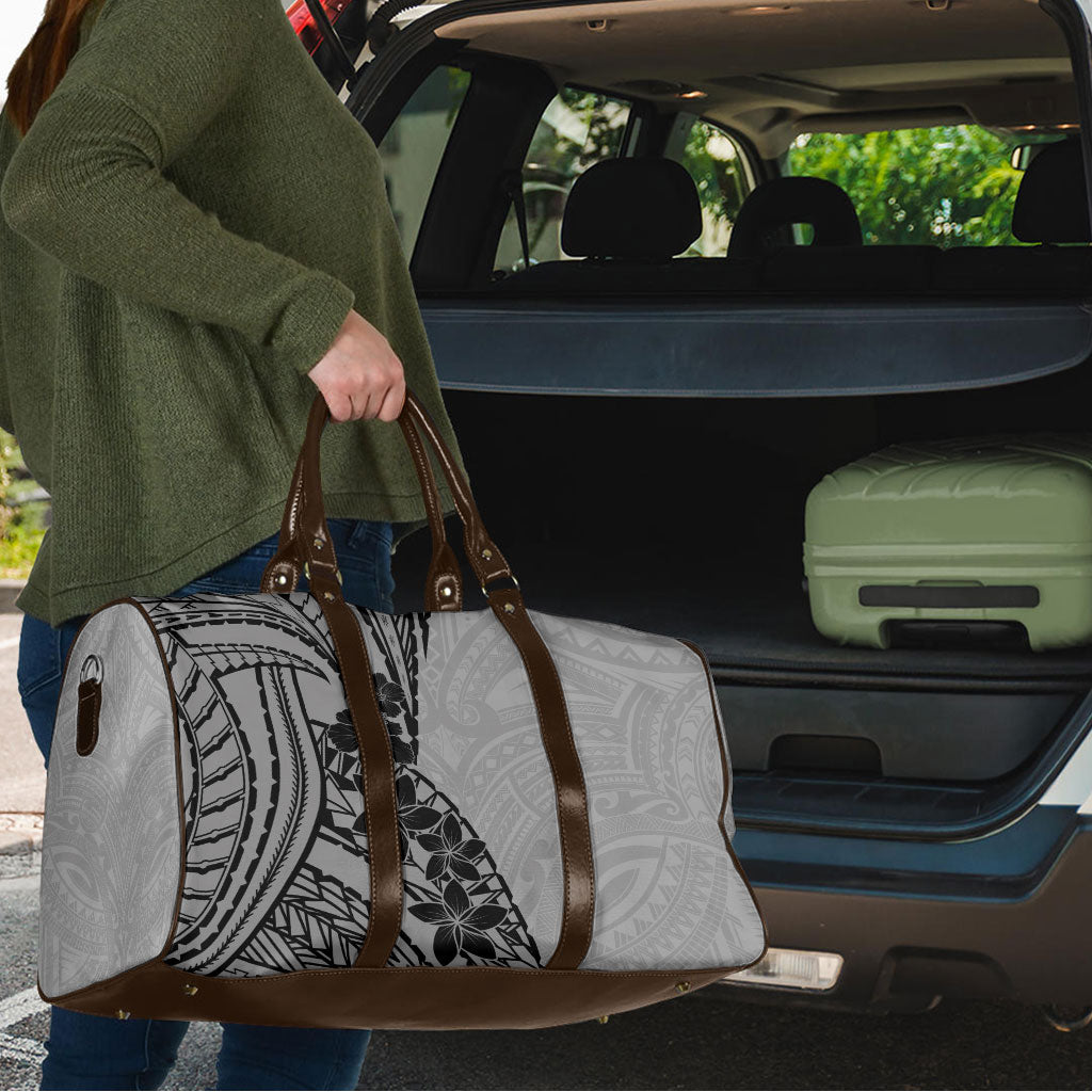 Black Gray Polynesia Tropical Flowers Travel Bag