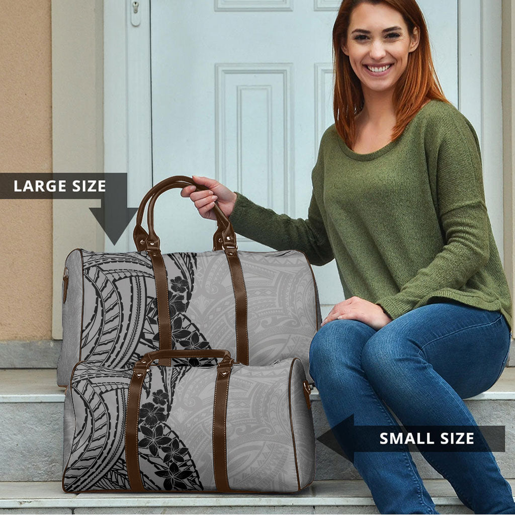 Black Gray Polynesia Tropical Flowers Travel Bag