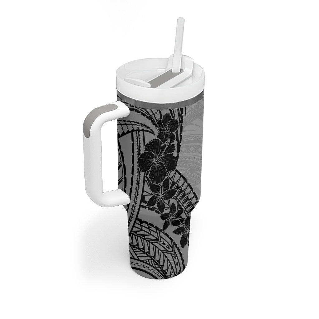 Black Gray Polynesia Tropical Flowers Tumbler With Handle