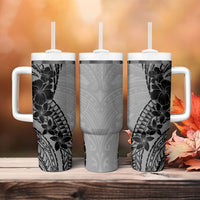 Black Gray Polynesia Tropical Flowers Tumbler With Handle