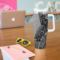Black Gray Polynesia Tropical Flowers Tumbler With Handle