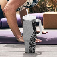 Black Gray Polynesia Tropical Flowers Tumbler With Handle