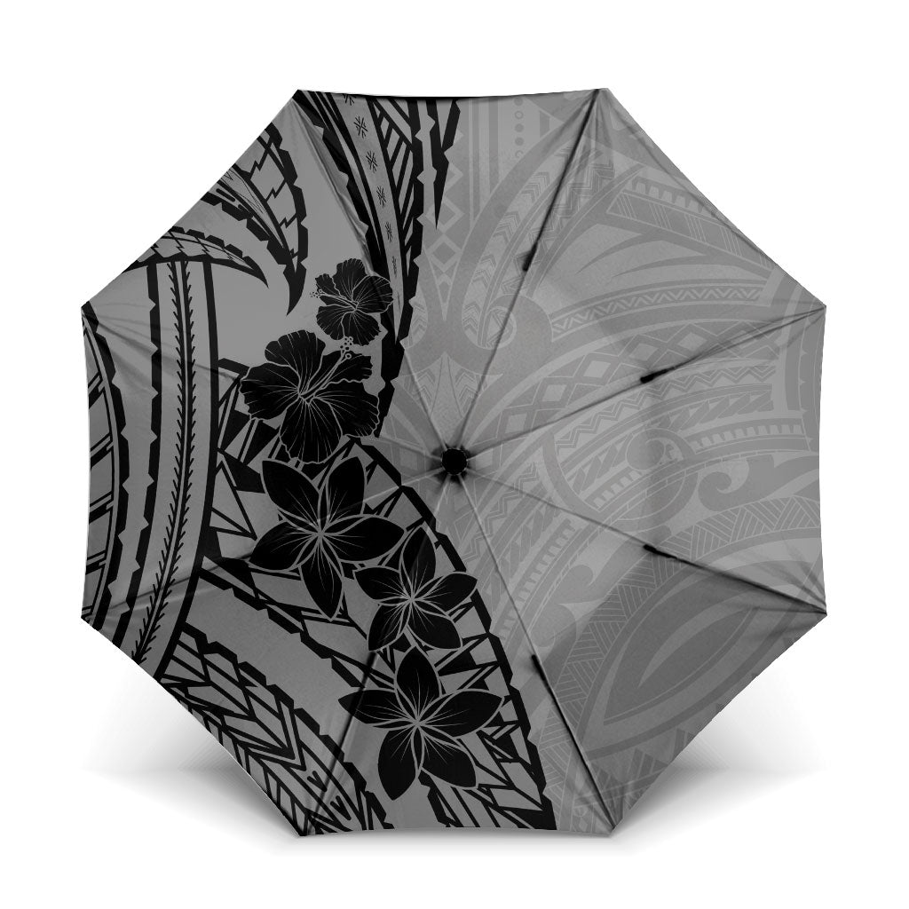 Black Gray Polynesia Tropical Flowers Umbrella