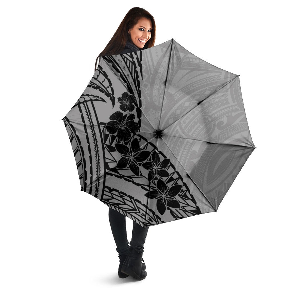 Black Gray Polynesia Tropical Flowers Umbrella