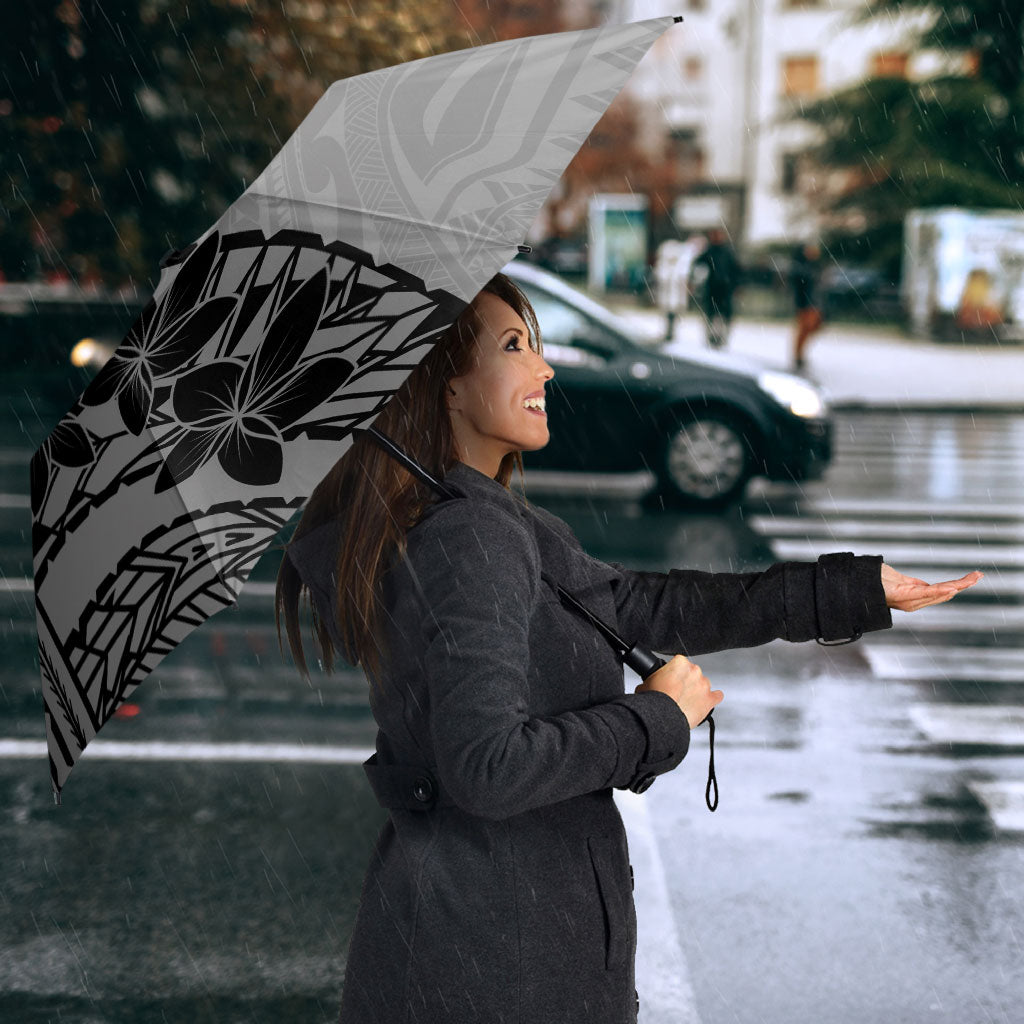 Black Gray Polynesia Tropical Flowers Umbrella