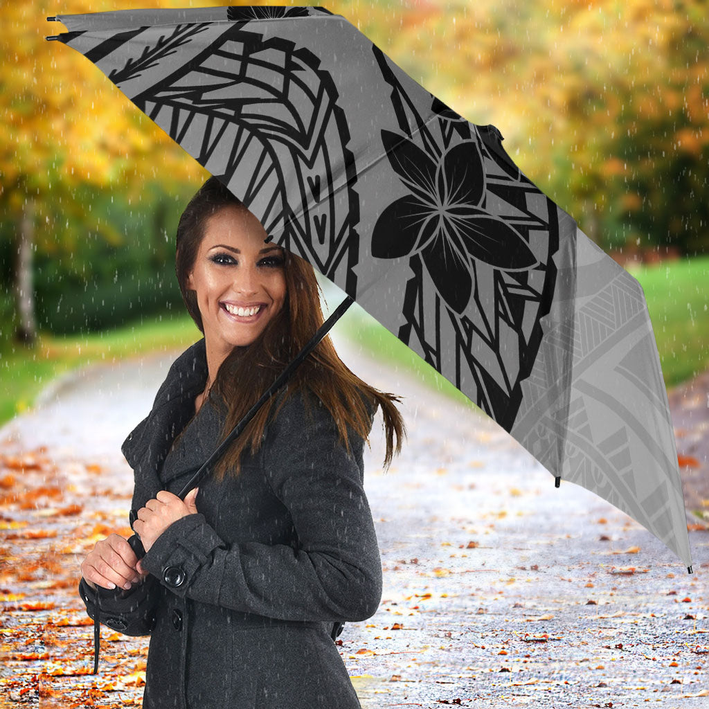 Black Gray Polynesia Tropical Flowers Umbrella