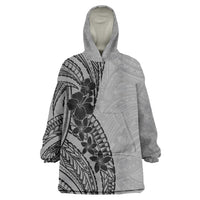 Black Gray Polynesia Tropical Flowers Wearable Blanket Hoodie LT14 One Size Gray - Polynesian Pride