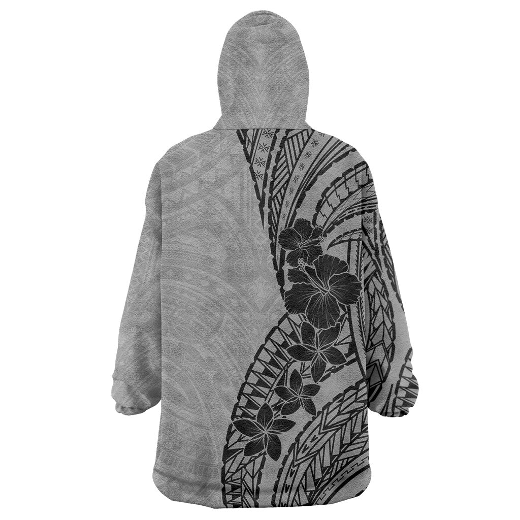 Black Gray Polynesia Tropical Flowers Wearable Blanket Hoodie LT14 - Polynesian Pride