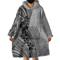 Black Gray Polynesia Tropical Flowers Wearable Blanket Hoodie LT14 - Polynesian Pride