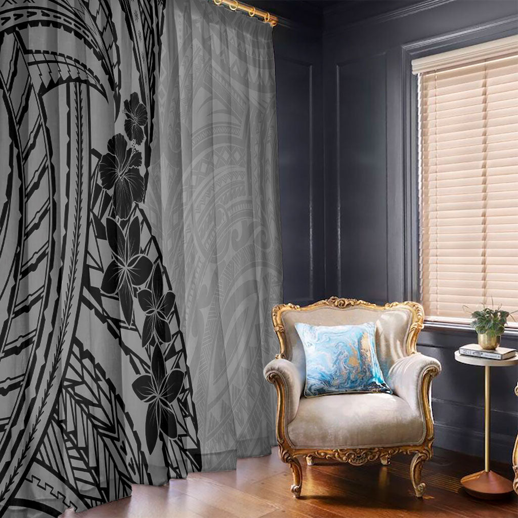 Black Gray Polynesia Tropical Flowers Window Curtain LT14 - Polynesian Pride