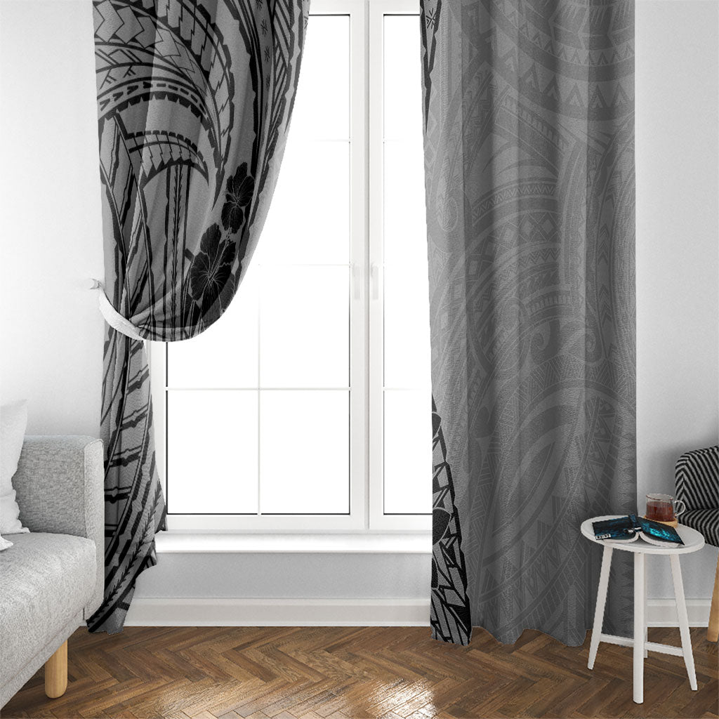 Black Gray Polynesia Tropical Flowers Window Curtain LT14 - Polynesian Pride