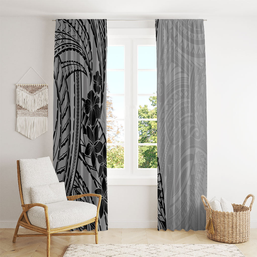 Black Gray Polynesia Tropical Flowers Window Curtain LT14 - Polynesian Pride